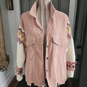 POL Oversized Corduroy Sweater Sleeve Shacket